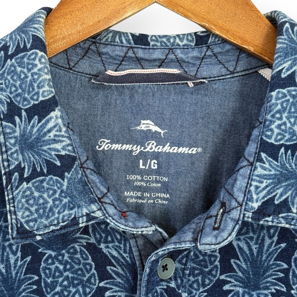 Tommy Bahama Polo Shirt Mens Large Blue Pineapple Print Brushed Cotton Stretch - Picture 2 of 7